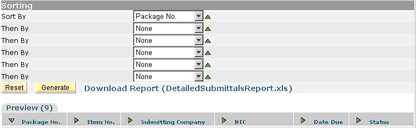 Submittal Report Sort Options